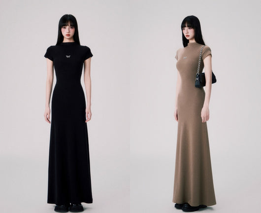 Vestido Entallado de Punto con Cuello Medio y Manga Corta para Mujer - Image 9