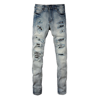 Jeans Slim Fit Elásticos con Parches Estampados en Tonos Claros para Hombre - Image 4