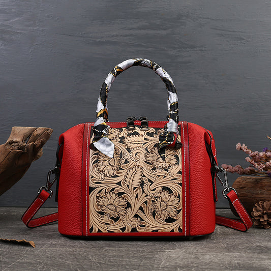 Bolsa Mensajera de Cuero Genuino Grabado Vintage - Estilo Textured Primera Capa