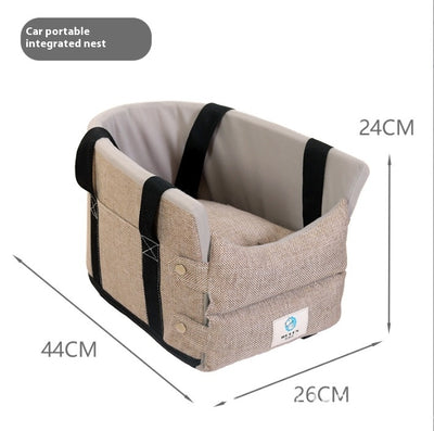 Dark gray and beige cat car safety seat, a portable integrated nest with soft padding and secure straps. - Image 14