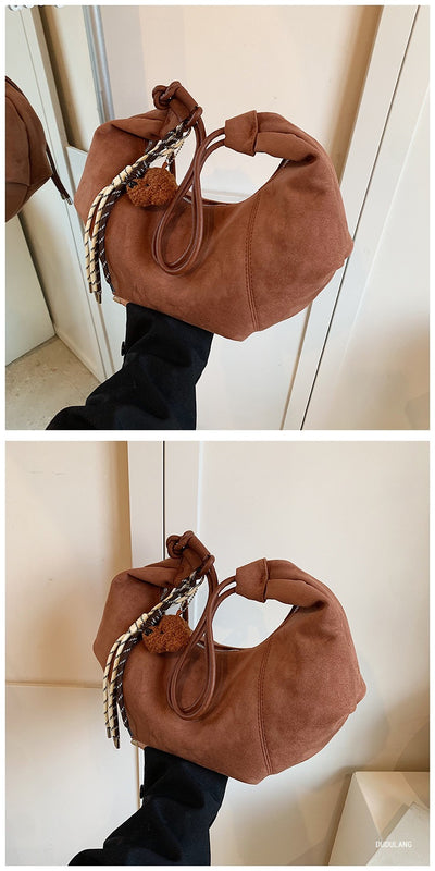 Bolso Bandolera Retro de Gamuza y Forro Polar - Minimalista de Gran Capacidad - Image 12