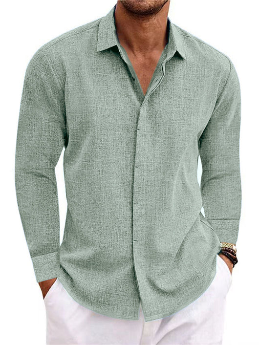 Camiseta Manga Larga Hombre Algodón Lino Cuello Redondo Básica - Image 9