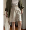 Pantalones Cropped Casual de Lino Tencel Texturado con Cierre Oblicuo