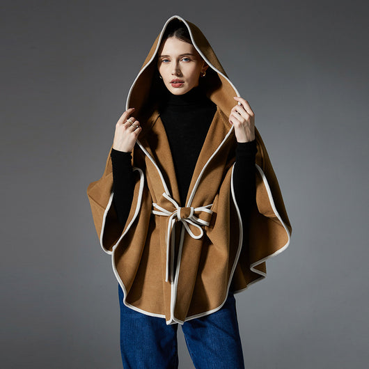 Poncho Abrigo Reversible de Lana con Capucha - Image 4