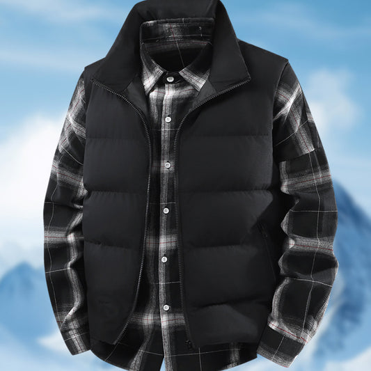 Chaleco Abrigo Suelto Cálido para Hombre Talla Grande con Cuello de Pie