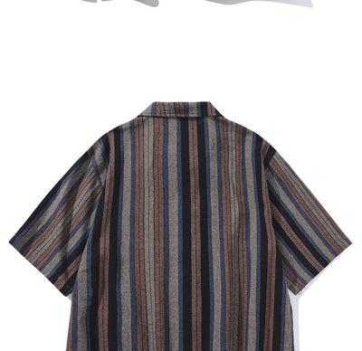 Camisa Retro Amekaji a Rayas de Estilo Étnico Manga Corta - Image 14