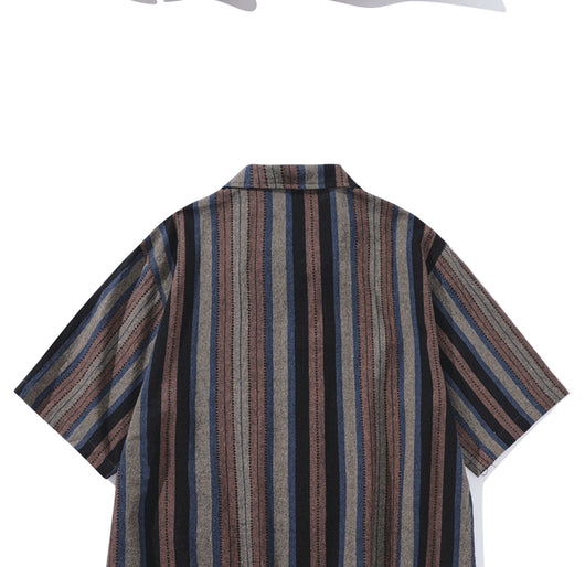 Camisa Retro Amekaji a Rayas de Estilo Étnico Manga Corta - Image 14