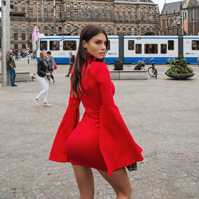 Vestido Tipo Turtleneck con Mangas Ventiladas y Detalle de Cuerno - Image 7