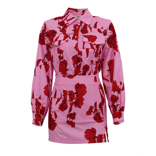 Conjunto Ejecutivo: Camisa Estampada con Falda de Cintura Alta y Abertura Lateral - Image 4