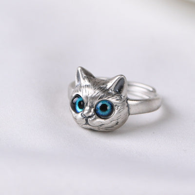 Anillo de Plata Estilo Retro Gatito Vintage