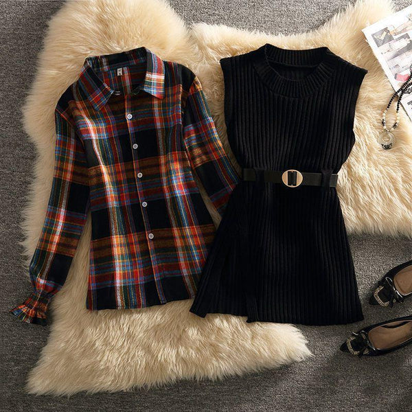Conjunto Dos Piezas: Suéter con Cuello Polo para Mujer