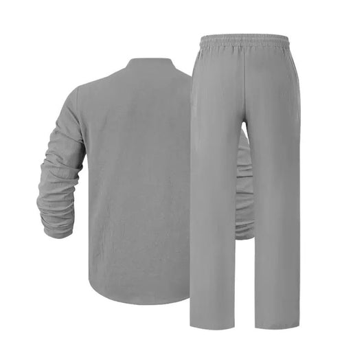 Conjunto de Pantalón y Camiseta Henley Suelta Transpirable para Hombre - Ropa de Playa Casual - Image 23