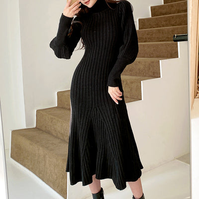 Vestido Sirena Elegante con Mangas Farol y Cuello Alto - Image 8