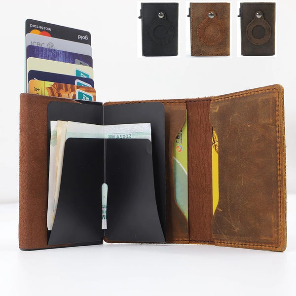 Billetera Minimalista de Cuero Premium para Hombre con Soporte AirTag y Protección RFID