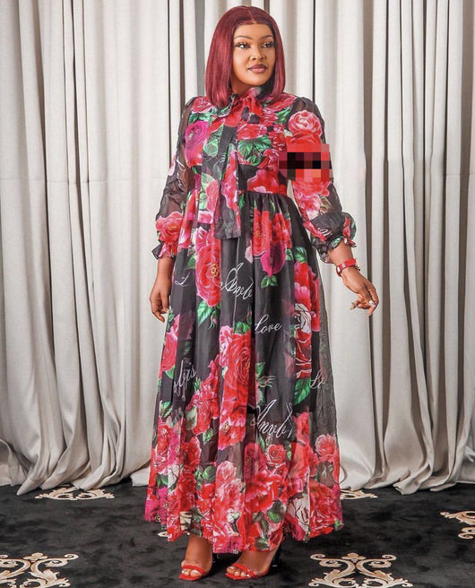 Vestido Largo Africano de Gasa con Estampado y Falda Amplia para Mujer - Image 6