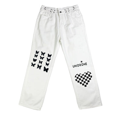Pantalones Rectos Cintura Alta con Estampado Cuadriculado Corazones - Image 5