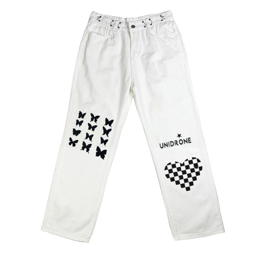 Pantalones Rectos Cintura Alta con Estampado Cuadriculado Corazones - Image 5