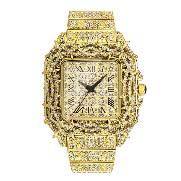 Reloj Cuadrado Hip Hop Diamante Completo con Esfera de Espinas y Circonitas Incrustadas para Hombre - Image 5