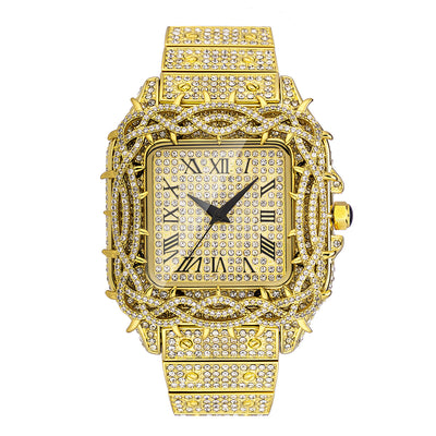 Reloj Cuadrado Hip Hop Diamante Completo con Esfera de Espinas y Circonitas Incrustadas para Hombre - Image 5