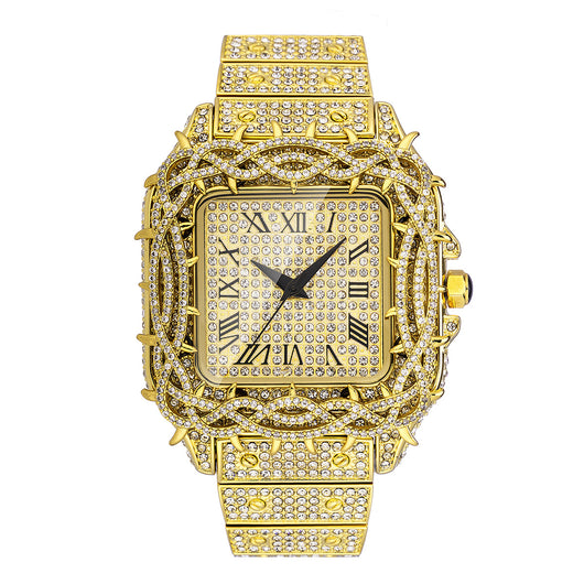 Reloj Cuadrado Hip Hop Diamante Completo con Esfera de Espinas y Circonitas Incrustadas para Hombre - Image 5