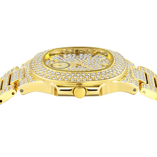 Reloj de Cuarzo para Hombre Dorado con Diamantes Completos - Lujo Hip Hop - Image 10