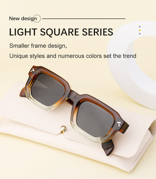 Men's square frame sunglasses with a two-tone brown and black frame, dark green lenses, and tortoise shell temples. - Image 16