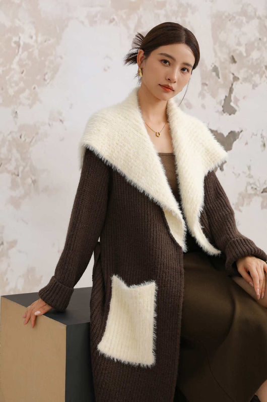 Cardigan Largo con Cuello de Piel Sintética y Tejido Suelto - Image 23