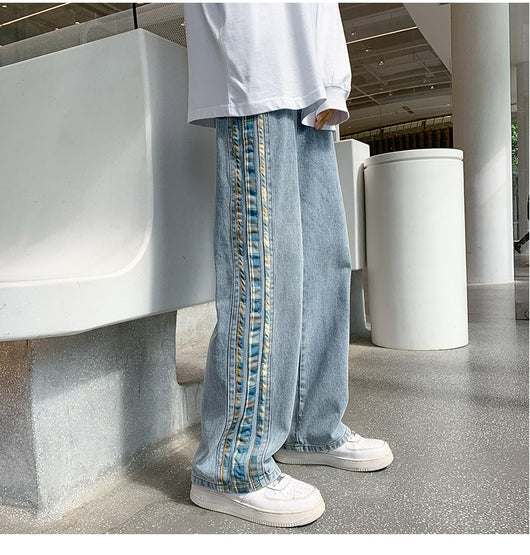 Jeans Deportivos Anchos para Hombre con Costuras de Rayas de Color - Image 10