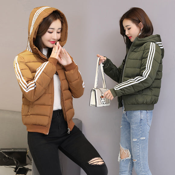 Chaqueta de Algodón Corta con Capucha - Abrigo Slim Fit para Invierno