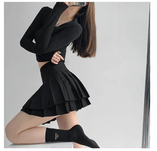Falda Preppy de Talle Alto con Doble Pliegue para Mujer - Image 7