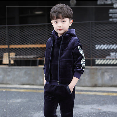 Traje Tres Piezas para Niño con Terciopelo, Abrigo Grueso Otoño Invierno - Image 8