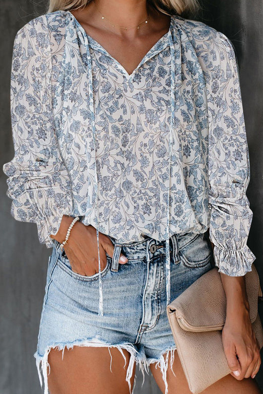 Blusa Casual Suelta de Chifón Estampada de Manga Larga - Image 11