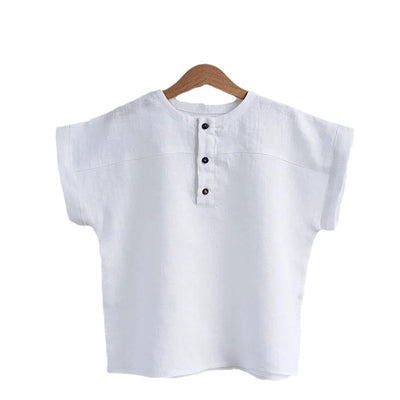 Camiseta Infantil de Lino Algodón Estilo Mori - Manga Corta con Botones Delanteros - Image 5