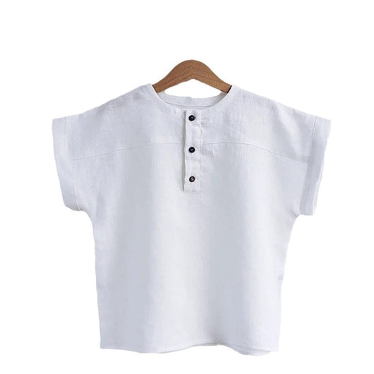 Camiseta Infantil de Lino Algodón Estilo Mori - Manga Corta con Botones Delanteros - Image 5
