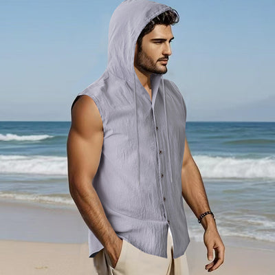 Camisa sin Mangas de Lino con Capucha para Hombre - Image 13