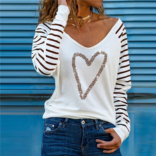 Playera de Cuello V Manga Larga Estampada Versátil - Image 17