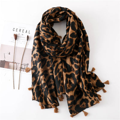 Pañuelo Dual Estampado Leopardo en Algodón, Lino y Seda - Image 4