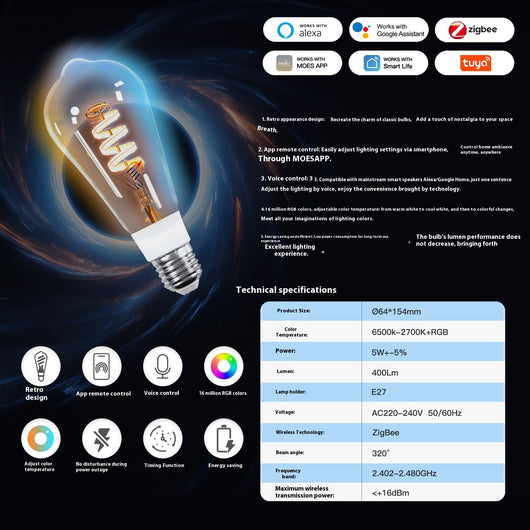 Lámpara Inteligente ST64 Zigbee con Control por App - Image 10