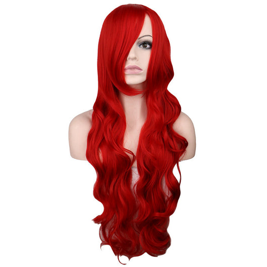 Peluca Cosplay Sirena Anime Rojo Oscuro Cabello Largo Ondulado - Image 6