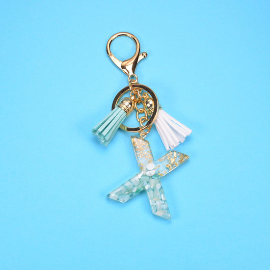 Llavero Colgante Alfabeto Inglés con Borla, Piedra y Detalles en Oro - Image 41