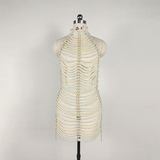 Vestido Elegante de Espalda Descubierta con Detalles de Perlas - Image 2