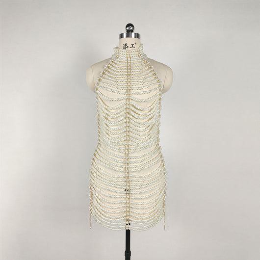 Vestido Elegante de Espalda Descubierta con Detalles de Perlas - Image 2