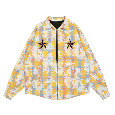 Chaqueta Camisa Tie-Dye Cuadros Desgastada para Hombre - Image 16