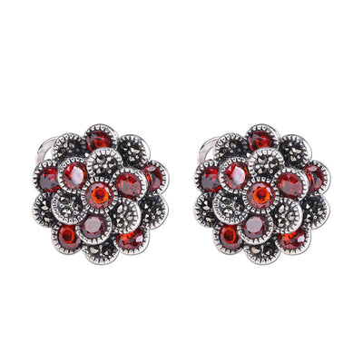 Aretes de Plata 925 Flor con Zircón Rojo para Mujer - Image 7