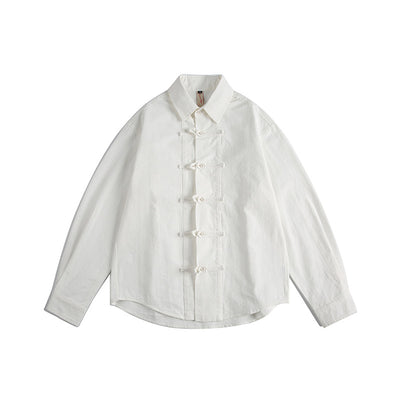 Camisa Unisex con Botones Nudos Chinos de Manga Larga