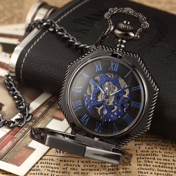 Reloj de Bolsillo Mecánico Octagonal Tallado Estilo Roma Vintage