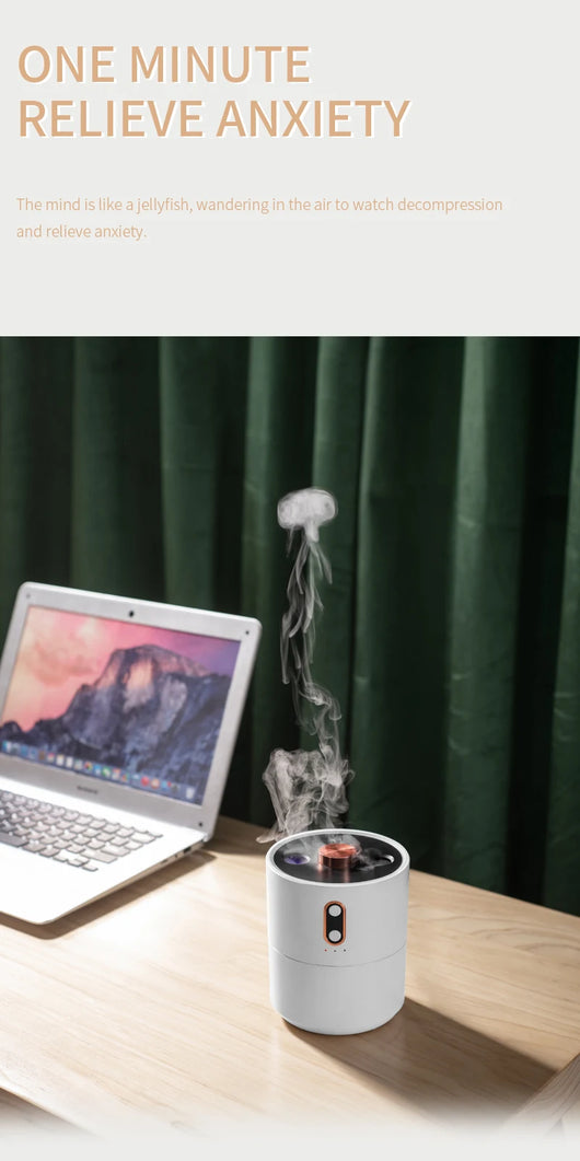 White cylindrical desktop humidifier with rose gold accents, black top, and front control buttons. - Image 18