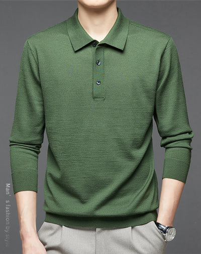 Polo de Lana Fina Merino para Hombre - Camisa de Manga Larga Elegante - Image 24