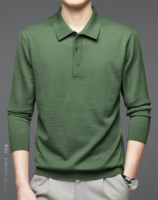 Polo de Lana Fina Merino para Hombre - Camisa de Manga Larga Elegante - Image 24