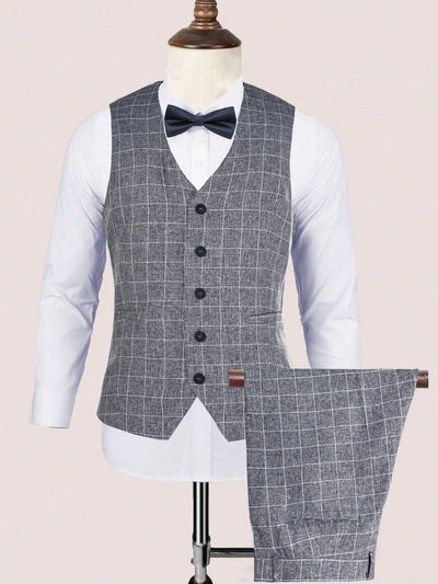 Chaleco y Pantalón de Vestir a Cuadros para Hombre - Conjunto Ejecutivo de 2 Piezas - Image 6